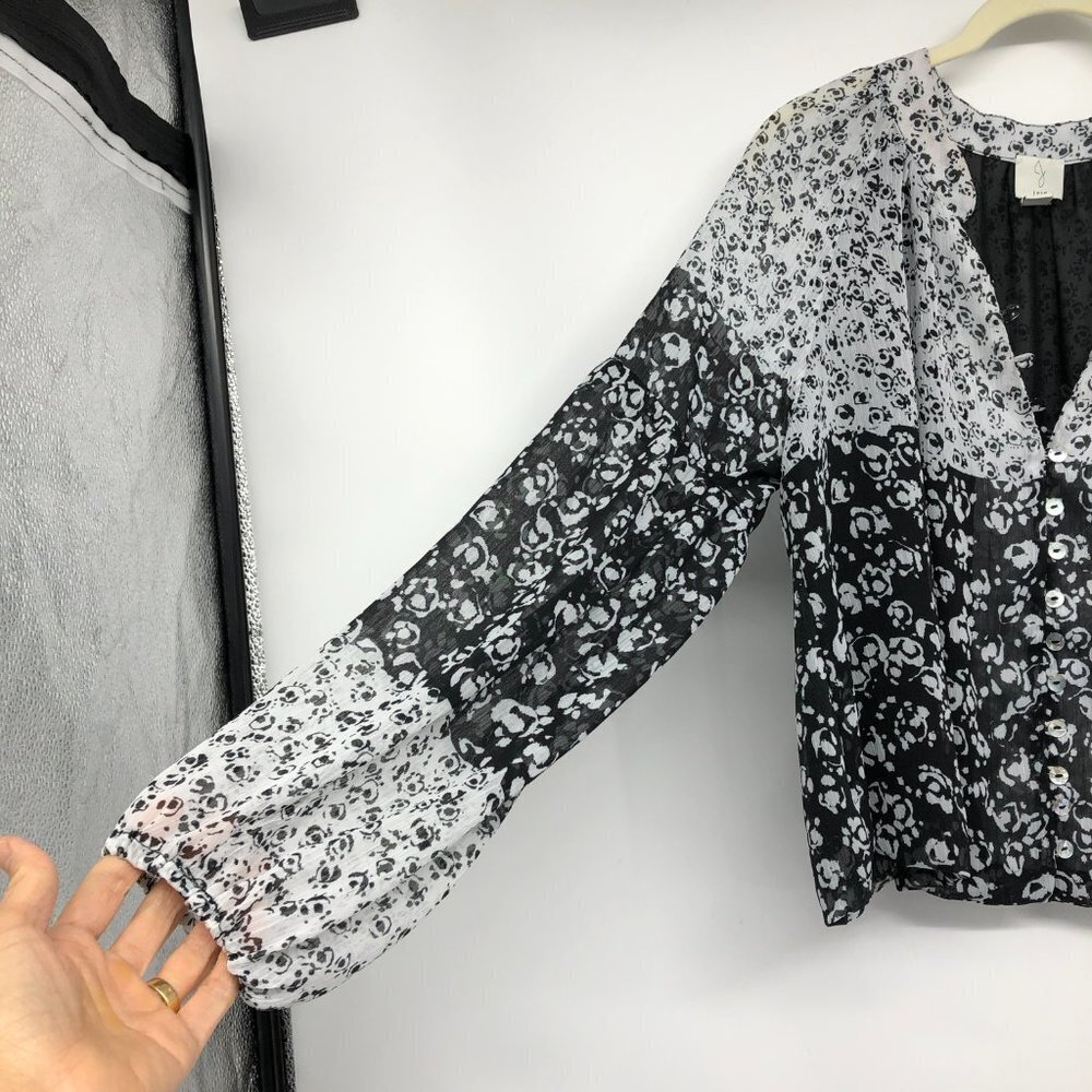 Joie Floral Print Caillie long sleeve Top Black White balloon sleeve Blouse M - Picture 5 of 15